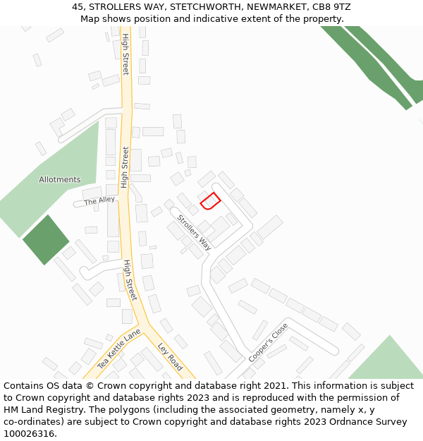 45, STROLLERS WAY, STETCHWORTH, NEWMARKET, CB8 9TZ: Location map and indicative extent of plot