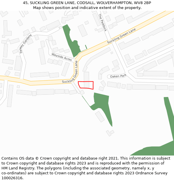 45, SUCKLING GREEN LANE, CODSALL, WOLVERHAMPTON, WV8 2BP: Location map and indicative extent of plot