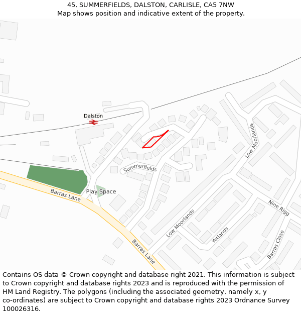 45, SUMMERFIELDS, DALSTON, CARLISLE, CA5 7NW: Location map and indicative extent of plot