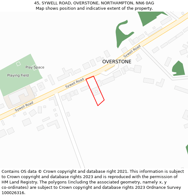 45, SYWELL ROAD, OVERSTONE, NORTHAMPTON, NN6 0AG: Location map and indicative extent of plot