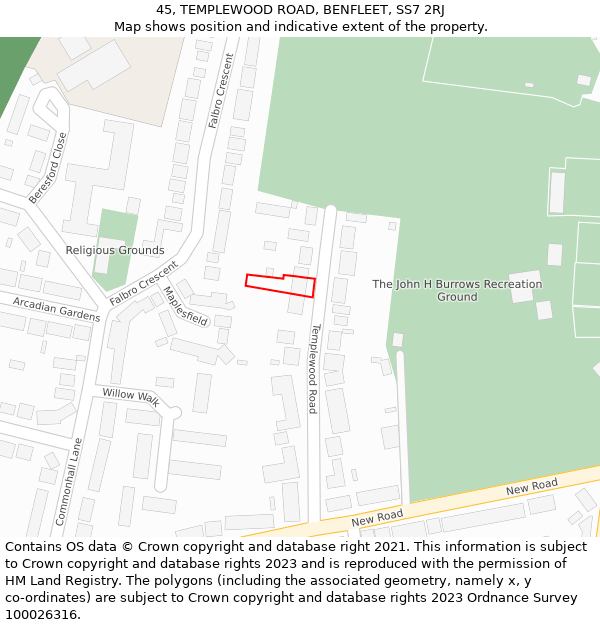 45, TEMPLEWOOD ROAD, BENFLEET, SS7 2RJ: Location map and indicative extent of plot