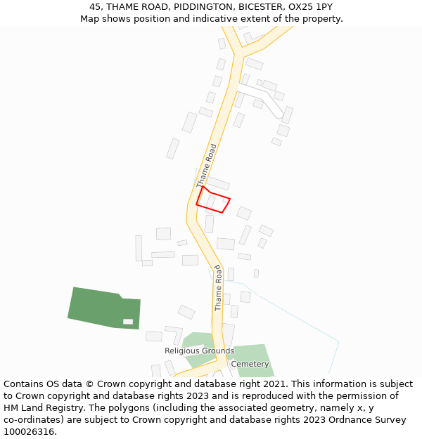 45, THAME ROAD, PIDDINGTON, BICESTER, OX25 1PY: Location map and indicative extent of plot