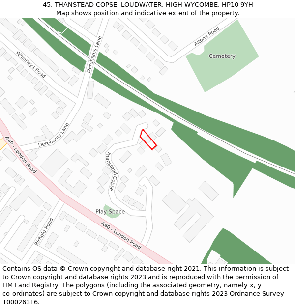 45, THANSTEAD COPSE, LOUDWATER, HIGH WYCOMBE, HP10 9YH: Location map and indicative extent of plot