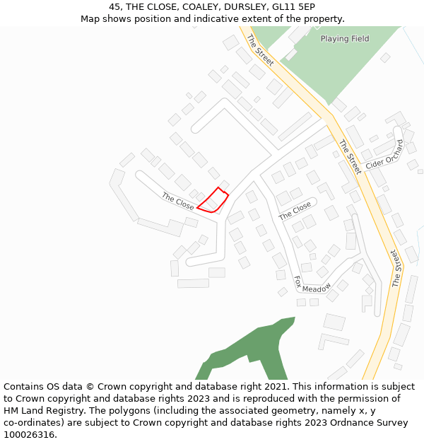 45, THE CLOSE, COALEY, DURSLEY, GL11 5EP: Location map and indicative extent of plot