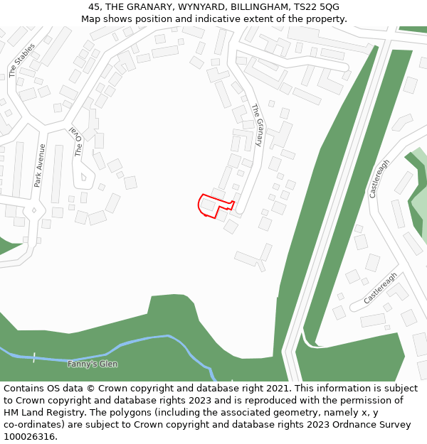 45, THE GRANARY, WYNYARD, BILLINGHAM, TS22 5QG: Location map and indicative extent of plot