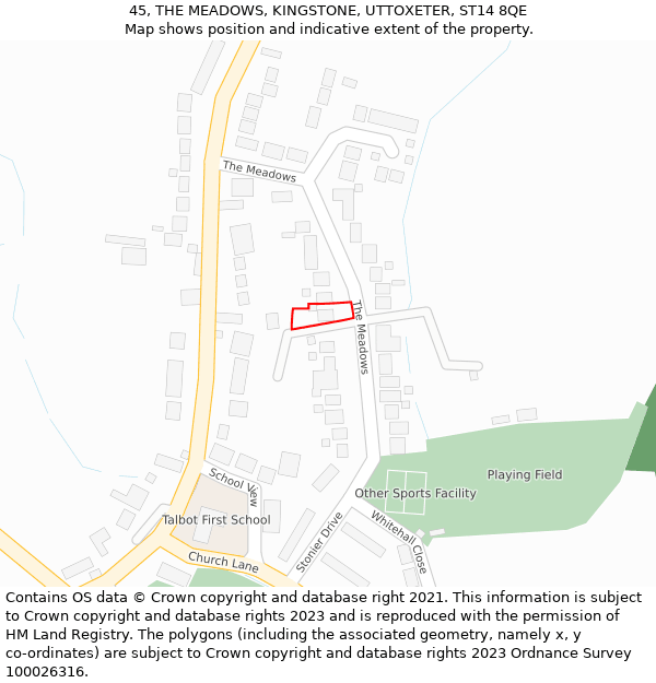 45, THE MEADOWS, KINGSTONE, UTTOXETER, ST14 8QE: Location map and indicative extent of plot