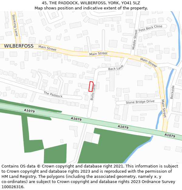 45, THE PADDOCK, WILBERFOSS, YORK, YO41 5LZ: Location map and indicative extent of plot