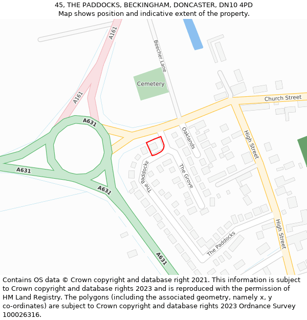 45, THE PADDOCKS, BECKINGHAM, DONCASTER, DN10 4PD: Location map and indicative extent of plot