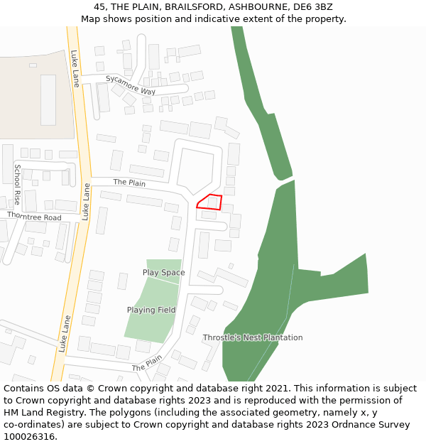 45, THE PLAIN, BRAILSFORD, ASHBOURNE, DE6 3BZ: Location map and indicative extent of plot