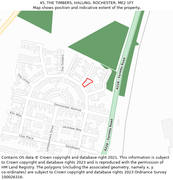 45, THE TIMBERS, HALLING, ROCHESTER, ME2 1FY: Location map and indicative extent of plot