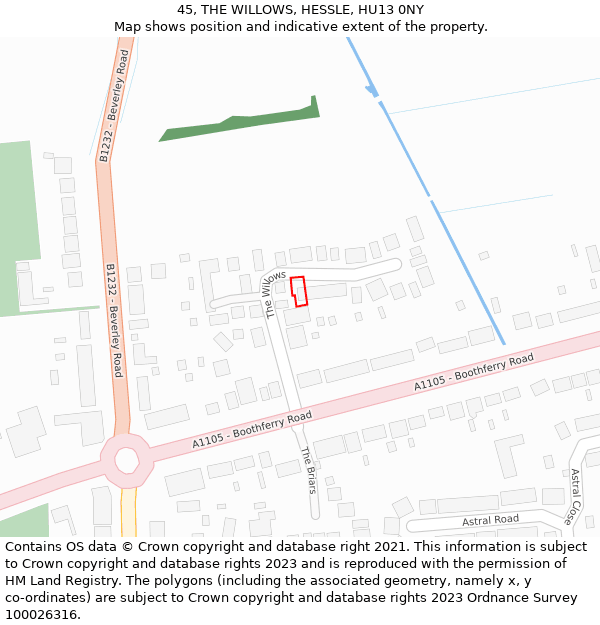 45, THE WILLOWS, HESSLE, HU13 0NY: Location map and indicative extent of plot