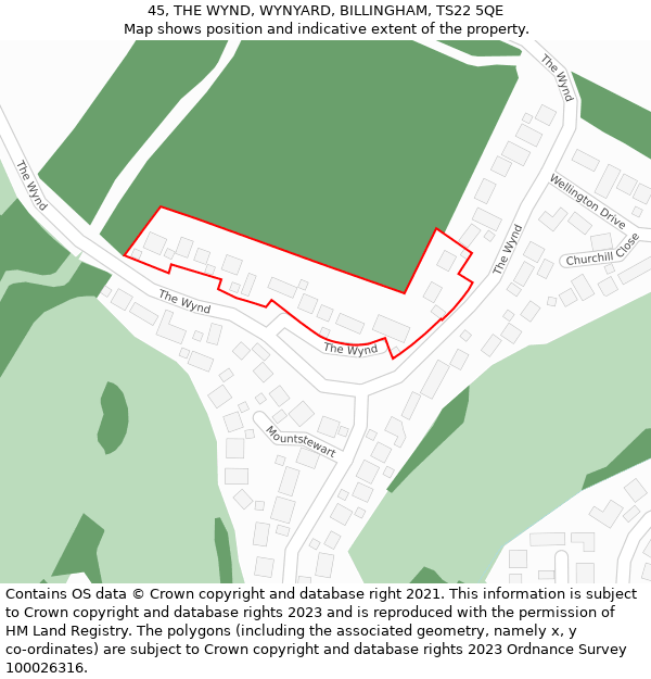 45, THE WYND, WYNYARD, BILLINGHAM, TS22 5QE: Location map and indicative extent of plot