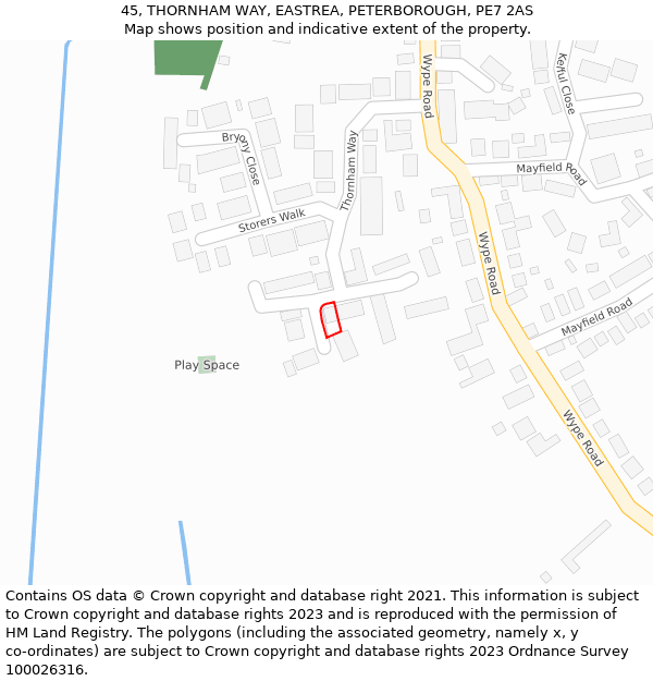 45, THORNHAM WAY, EASTREA, PETERBOROUGH, PE7 2AS: Location map and indicative extent of plot