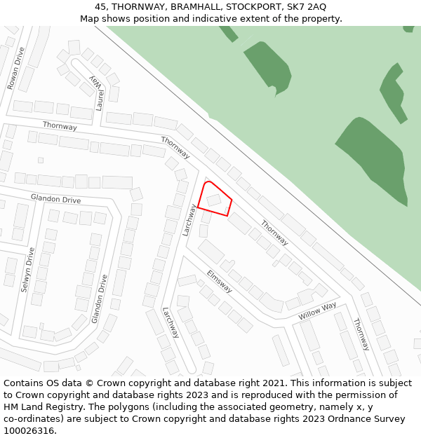 45, THORNWAY, BRAMHALL, STOCKPORT, SK7 2AQ: Location map and indicative extent of plot