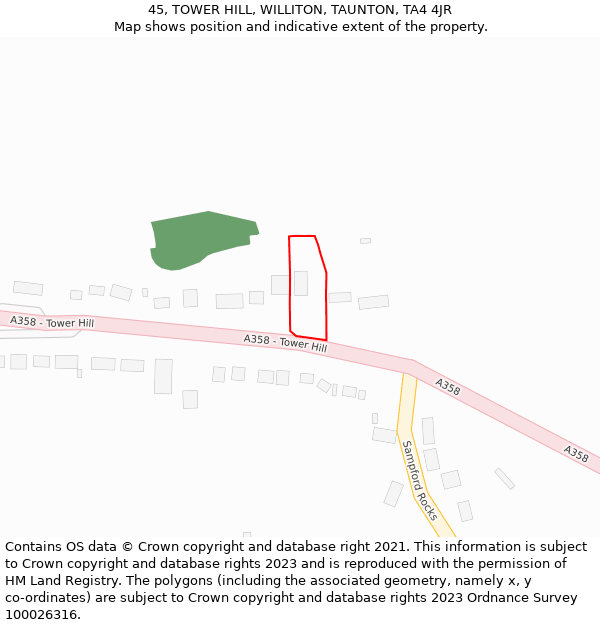 45, TOWER HILL, WILLITON, TAUNTON, TA4 4JR: Location map and indicative extent of plot