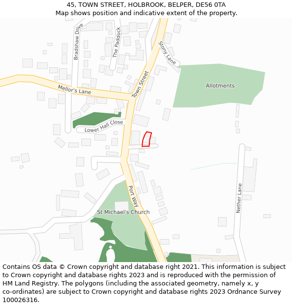45, TOWN STREET, HOLBROOK, BELPER, DE56 0TA: Location map and indicative extent of plot