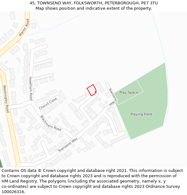 45, TOWNSEND WAY, FOLKSWORTH, PETERBOROUGH, PE7 3TU: Location map and indicative extent of plot