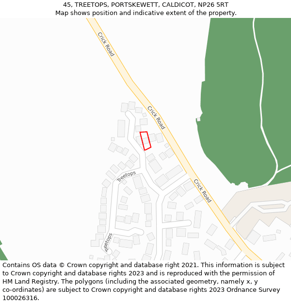 45, TREETOPS, PORTSKEWETT, CALDICOT, NP26 5RT: Location map and indicative extent of plot