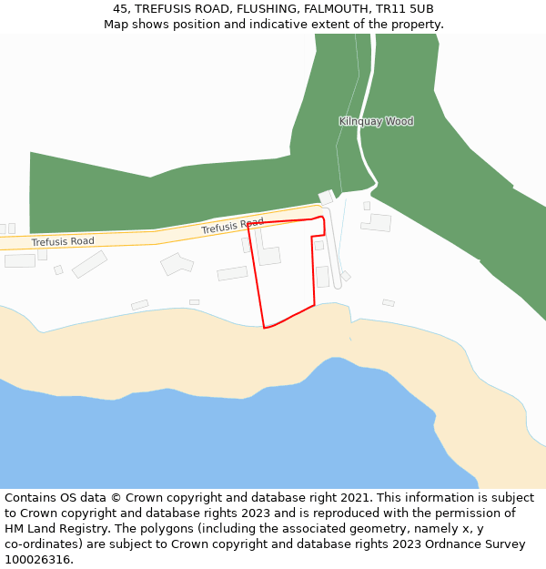 45, TREFUSIS ROAD, FLUSHING, FALMOUTH, TR11 5UB: Location map and indicative extent of plot