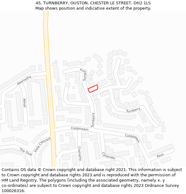 45, TURNBERRY, OUSTON, CHESTER LE STREET, DH2 1LS: Location map and indicative extent of plot