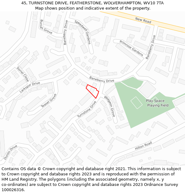 45, TURNSTONE DRIVE, FEATHERSTONE, WOLVERHAMPTON, WV10 7TA: Location map and indicative extent of plot