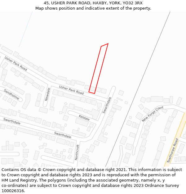 45, USHER PARK ROAD, HAXBY, YORK, YO32 3RX: Location map and indicative extent of plot