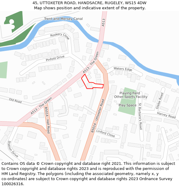 45, UTTOXETER ROAD, HANDSACRE, RUGELEY, WS15 4DW: Location map and indicative extent of plot