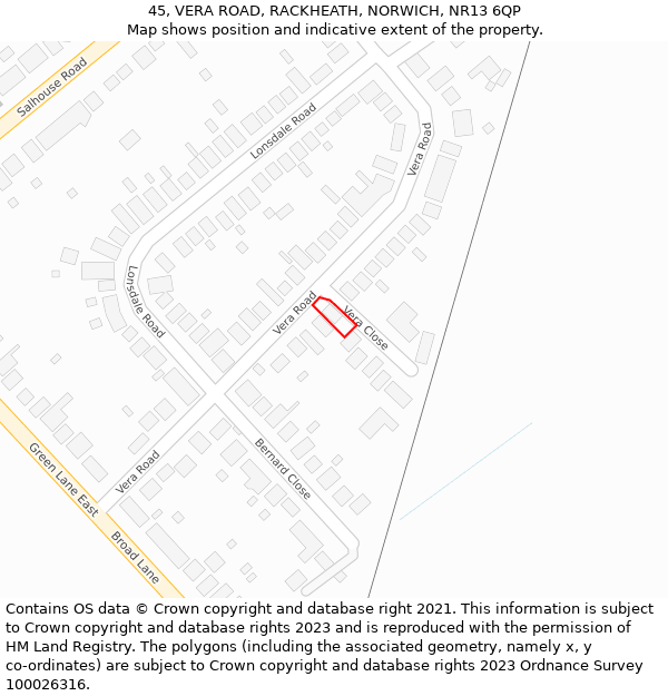 45, VERA ROAD, RACKHEATH, NORWICH, NR13 6QP: Location map and indicative extent of plot