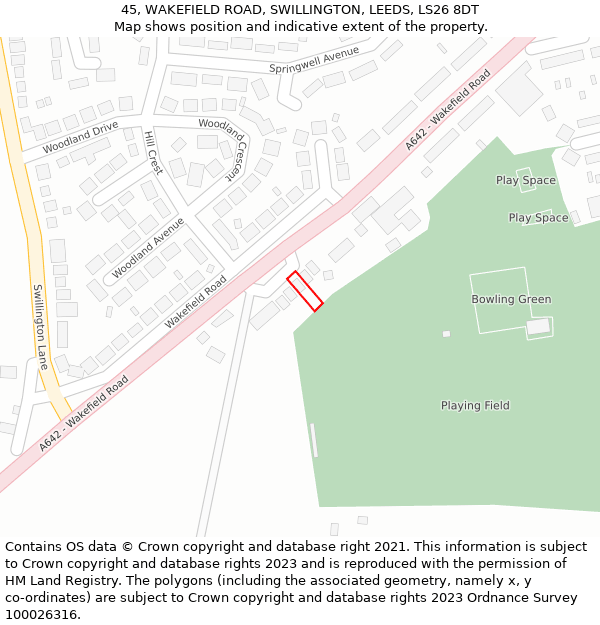 45, WAKEFIELD ROAD, SWILLINGTON, LEEDS, LS26 8DT: Location map and indicative extent of plot