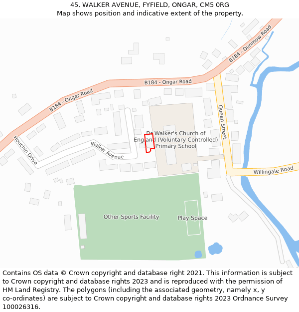 45, WALKER AVENUE, FYFIELD, ONGAR, CM5 0RG: Location map and indicative extent of plot