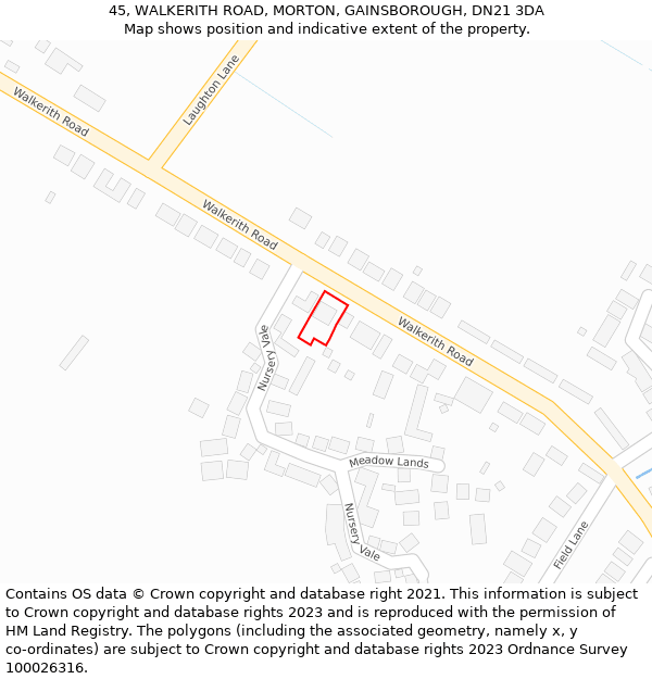 45, WALKERITH ROAD, MORTON, GAINSBOROUGH, DN21 3DA: Location map and indicative extent of plot