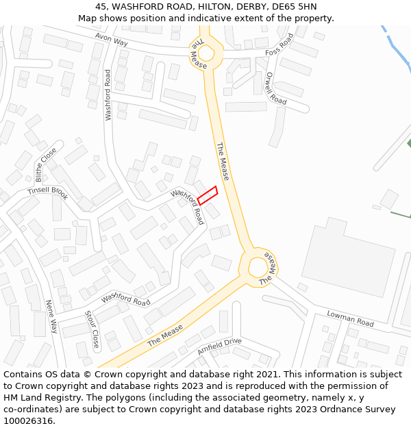 45, WASHFORD ROAD, HILTON, DERBY, DE65 5HN: Location map and indicative extent of plot