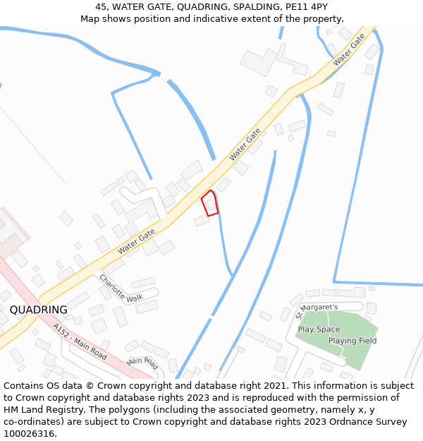 45, WATER GATE, QUADRING, SPALDING, PE11 4PY: Location map and indicative extent of plot