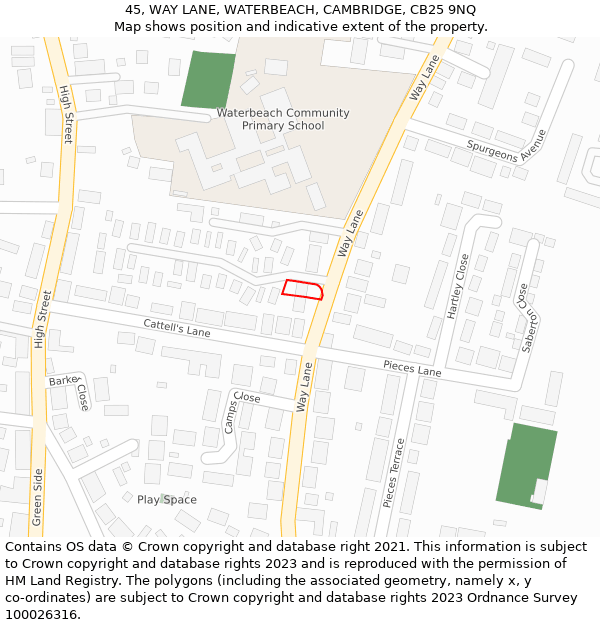 45, WAY LANE, WATERBEACH, CAMBRIDGE, CB25 9NQ: Location map and indicative extent of plot