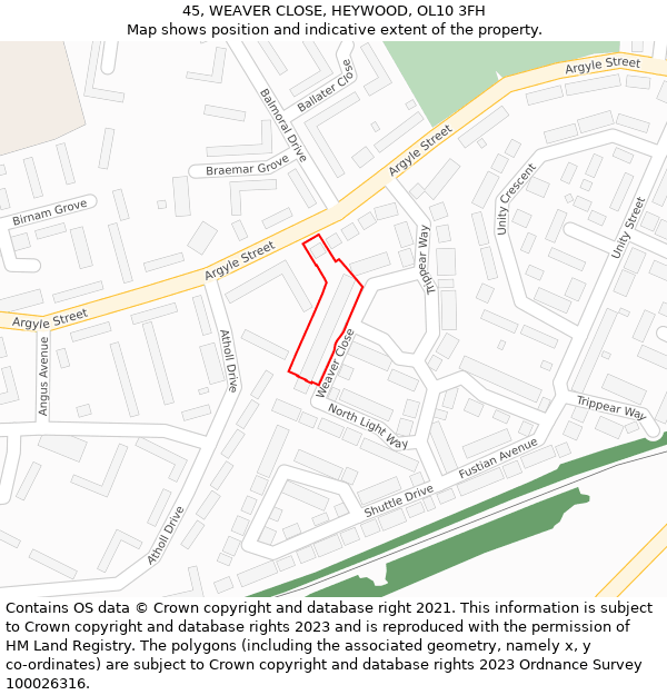 45, WEAVER CLOSE, HEYWOOD, OL10 3FH: Location map and indicative extent of plot