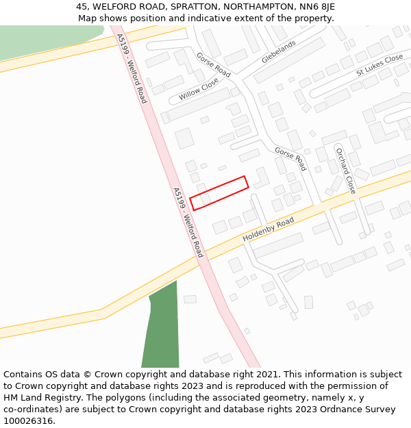 45, WELFORD ROAD, SPRATTON, NORTHAMPTON, NN6 8JE: Location map and indicative extent of plot