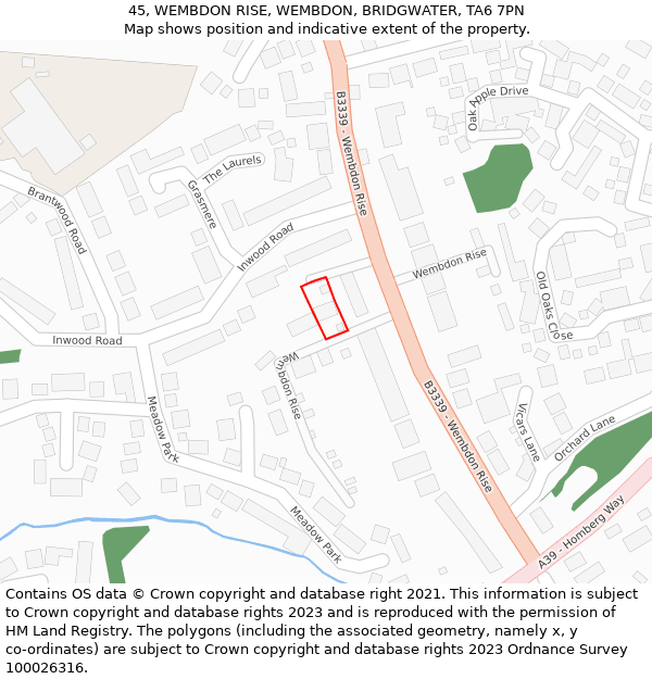 45, WEMBDON RISE, WEMBDON, BRIDGWATER, TA6 7PN: Location map and indicative extent of plot