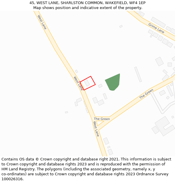 45, WEST LANE, SHARLSTON COMMON, WAKEFIELD, WF4 1EP: Location map and indicative extent of plot