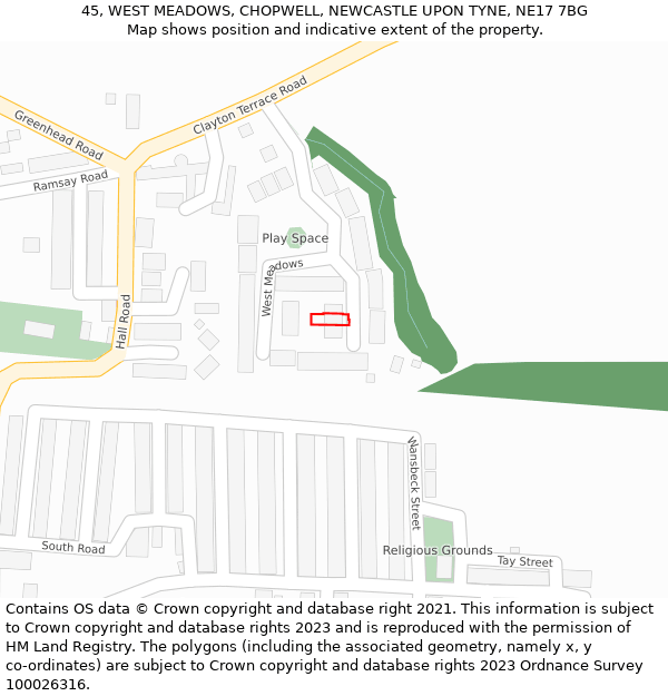 45, WEST MEADOWS, CHOPWELL, NEWCASTLE UPON TYNE, NE17 7BG: Location map and indicative extent of plot