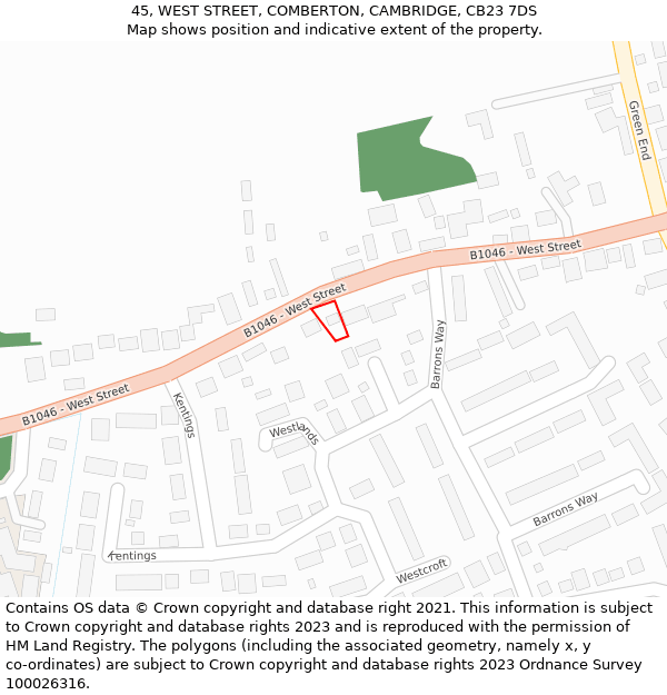 45, WEST STREET, COMBERTON, CAMBRIDGE, CB23 7DS: Location map and indicative extent of plot