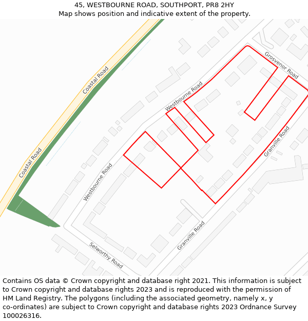 45, WESTBOURNE ROAD, SOUTHPORT, PR8 2HY: Location map and indicative extent of plot