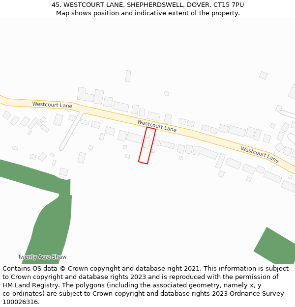 45, WESTCOURT LANE, SHEPHERDSWELL, DOVER, CT15 7PU: Location map and indicative extent of plot