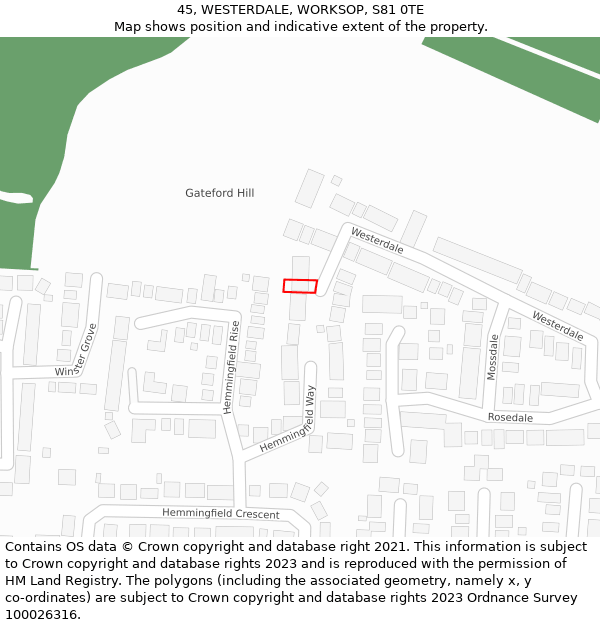 45, WESTERDALE, WORKSOP, S81 0TE: Location map and indicative extent of plot