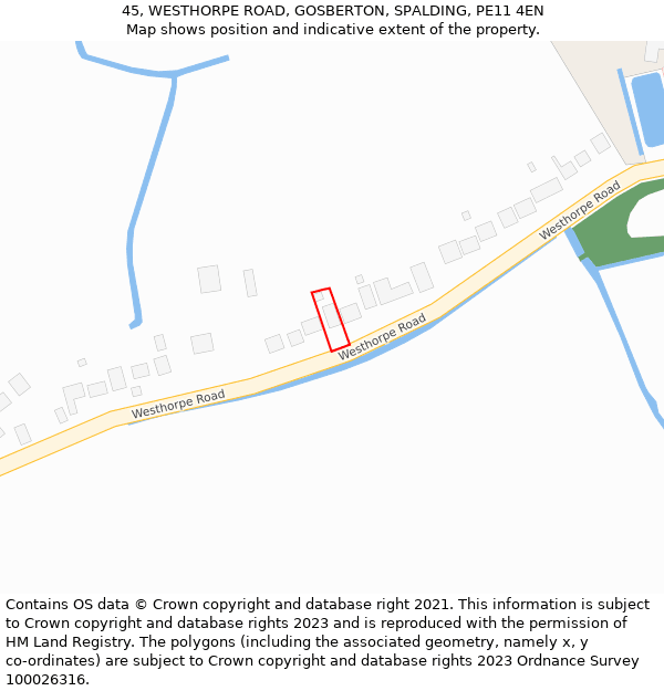 45, WESTHORPE ROAD, GOSBERTON, SPALDING, PE11 4EN: Location map and indicative extent of plot