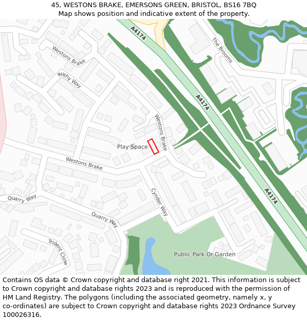 45, WESTONS BRAKE, EMERSONS GREEN, BRISTOL, BS16 7BQ: Location map and indicative extent of plot