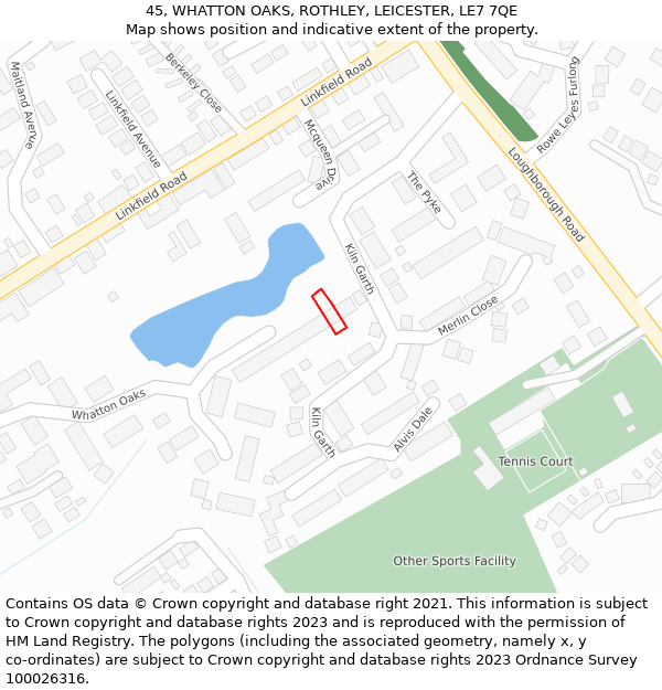 45, WHATTON OAKS, ROTHLEY, LEICESTER, LE7 7QE: Location map and indicative extent of plot