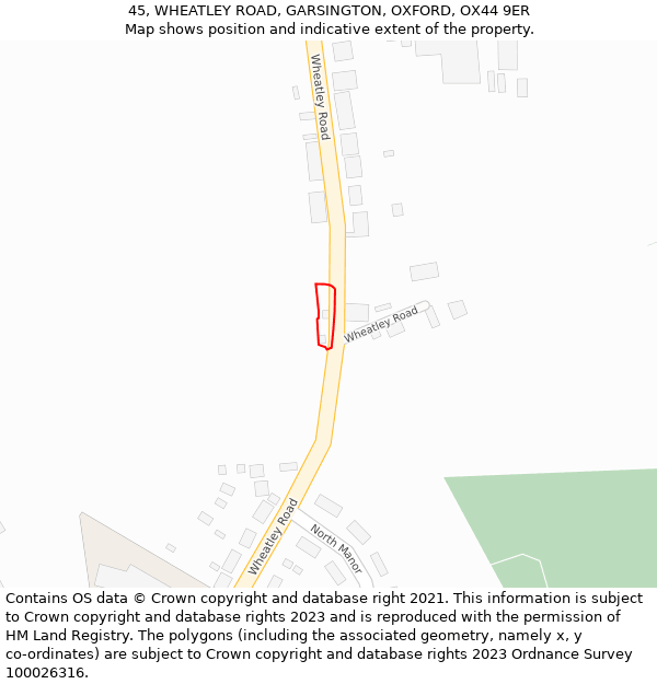 45, WHEATLEY ROAD, GARSINGTON, OXFORD, OX44 9ER: Location map and indicative extent of plot