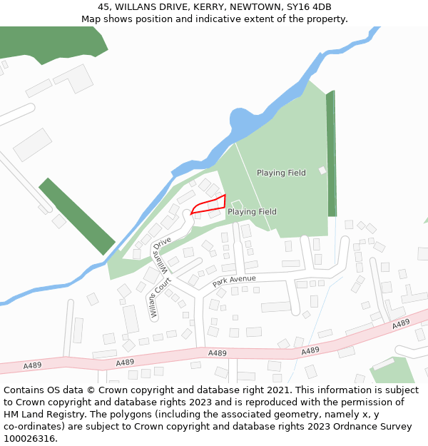 45, WILLANS DRIVE, KERRY, NEWTOWN, SY16 4DB: Location map and indicative extent of plot