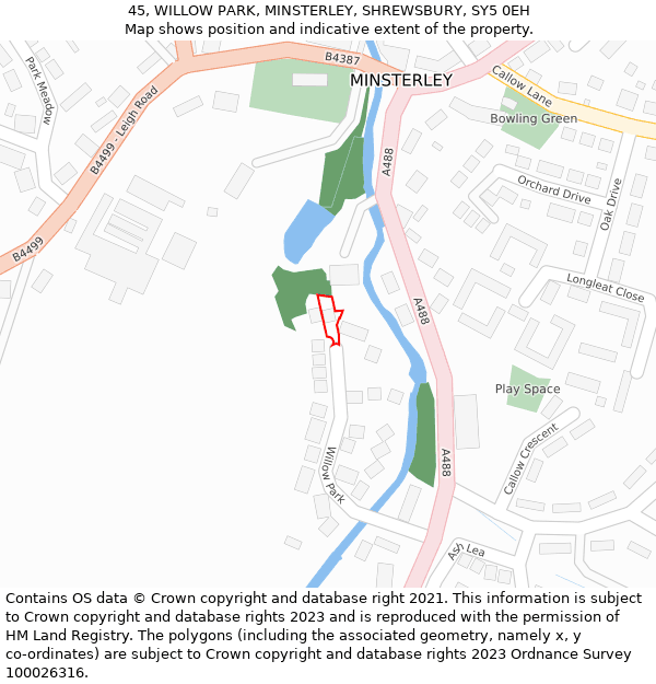 45, WILLOW PARK, MINSTERLEY, SHREWSBURY, SY5 0EH: Location map and indicative extent of plot