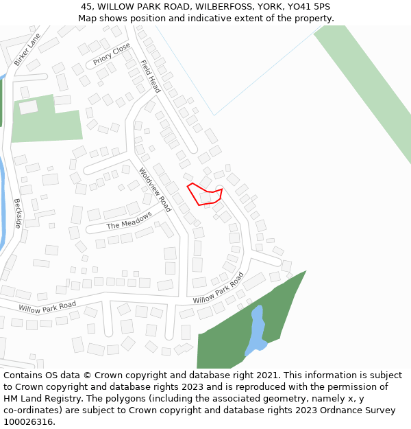 45, WILLOW PARK ROAD, WILBERFOSS, YORK, YO41 5PS: Location map and indicative extent of plot